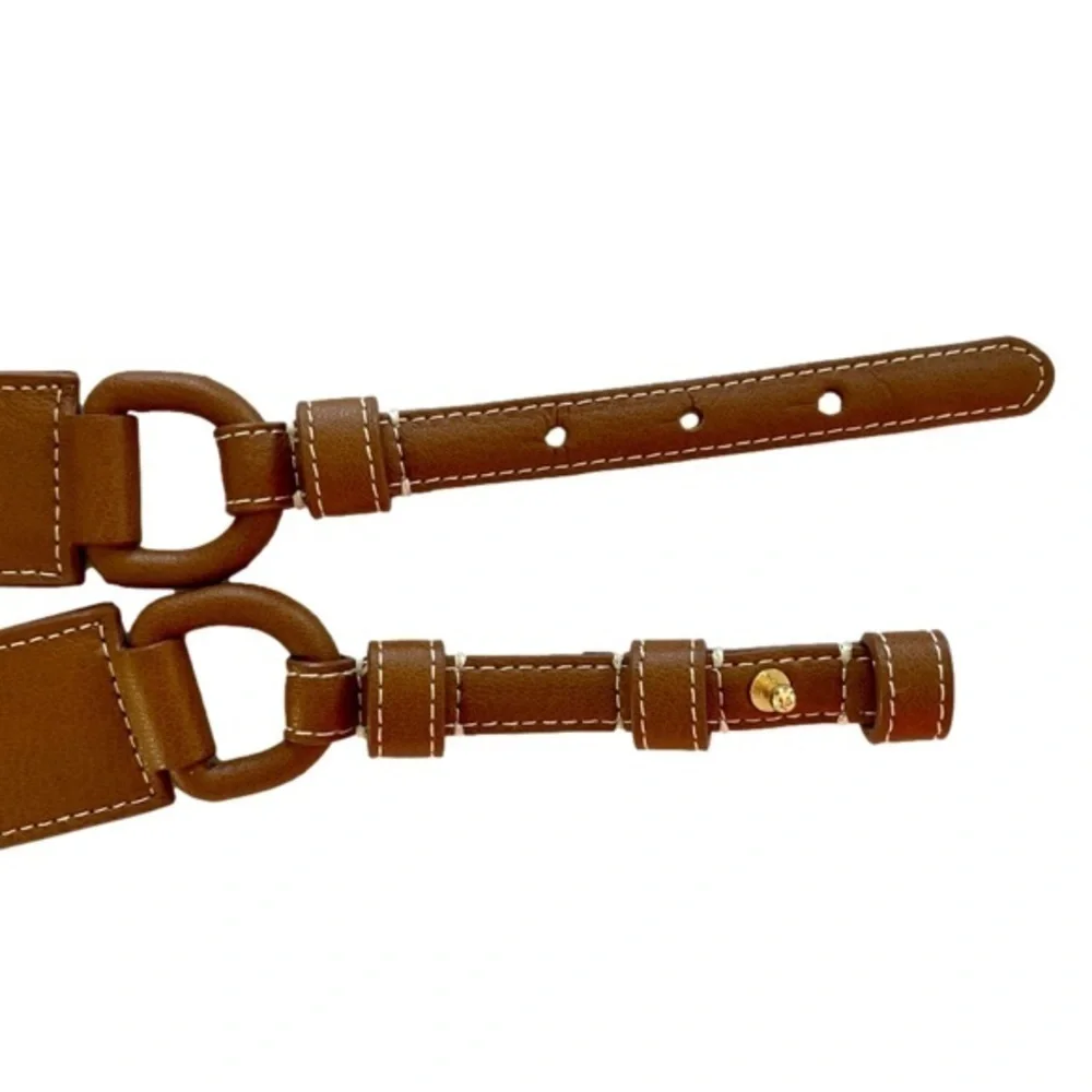 TALBOTS Belt Equestrian Style Split Leather Caramel/Tan/White Stitching Women XS